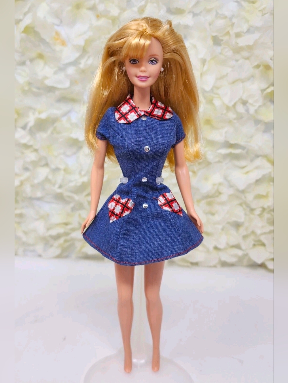 🍎 Mattel Barbie Blonde Teacher Doll 1990s Model In Denim Dress Cute